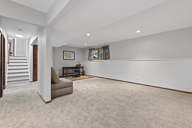 S58W22640 Glengarry Rd, Waukesha, WI 53189 - living area featuring carpet, stairway, and recessed lighting