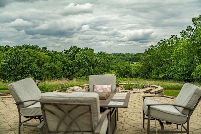 W6504 Klassy Rd, New Glarus, WI 53574 - view of patio / terrace featuring a view of trees
