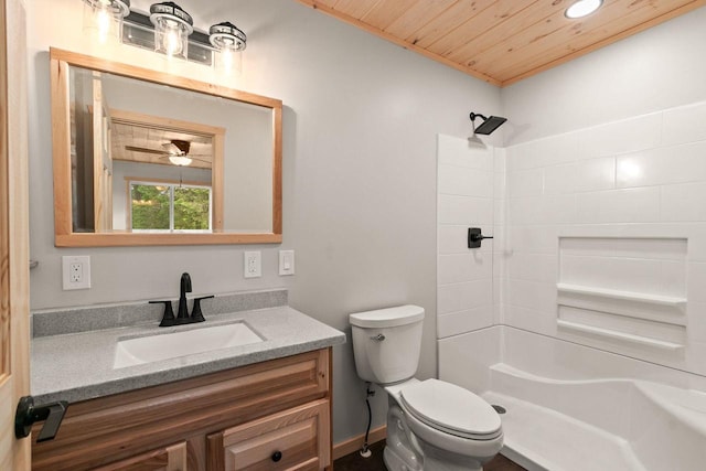 2806 3rd Ct, Oxford, WI 53952 - bathroom featuring wooden ceiling, a shower, toilet, vanity, and recessed lighting