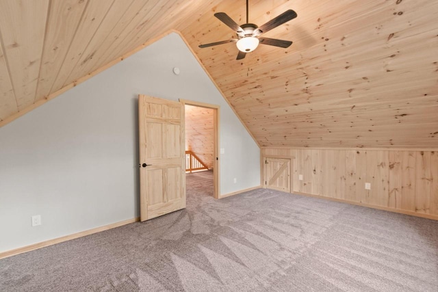 2806 3rd Ct, Oxford, WI 53952 - bonus room with carpet, vaulted ceiling, wooden ceiling, a ceiling fan, and wood walls