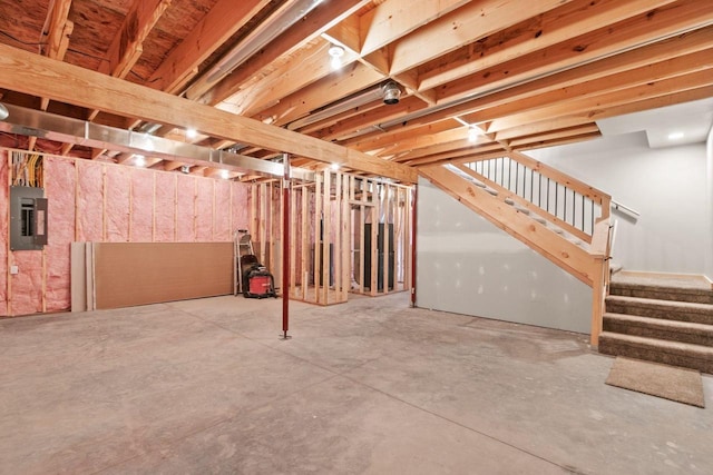 2806 3rd Ct, Oxford, WI 53952 - unfinished basement with electric panel and stairs