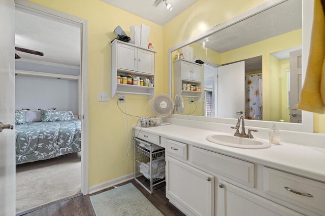 N6120 Evergreen Dr, Elkhorn, WI 53121 - full bath featuring wood finished floors, vanity, connected bathroom, and baseboards