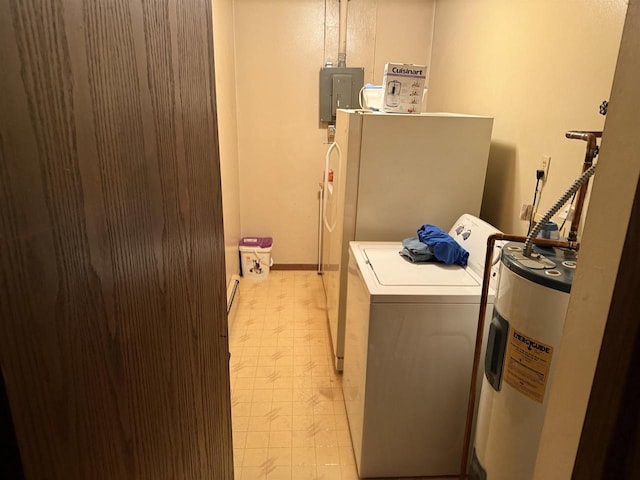 220-222 Lincoln St, Brooklyn, WI 53521 - laundry room with light flooring, independent washer and dryer, water heater, and electric panel
