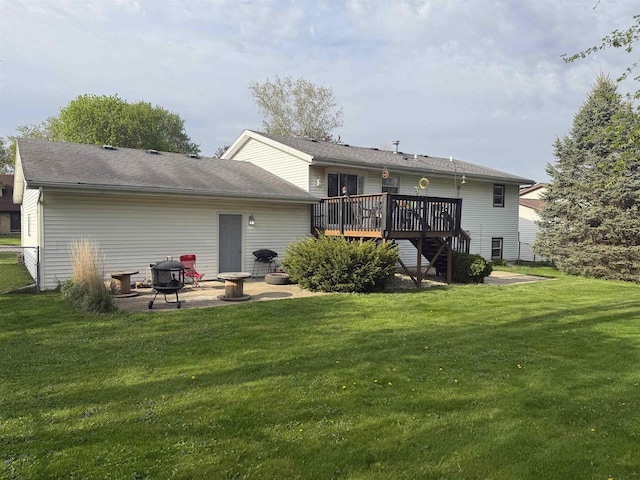 220-222 Lincoln St, Brooklyn, WI 53521 - rear view of house with a deck, a lawn, and a patio area