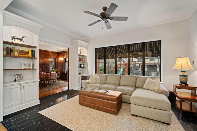 2663 N Wahl Ave, Milwaukee, WI 53211 - living area with ornamental molding and a ceiling fan