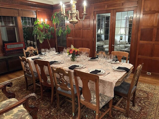 2663 N Wahl Ave, Milwaukee, WI 53211 - dining area featuring wood finished floors, a chandelier, and wood walls