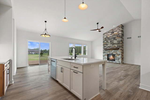 2161 Wallace Lake Rd Unit Lt10, West Bend, WI 53090 - kitchen featuring a sink, dishwasher, ceiling fan, plenty of natural light, and high vaulted ceiling