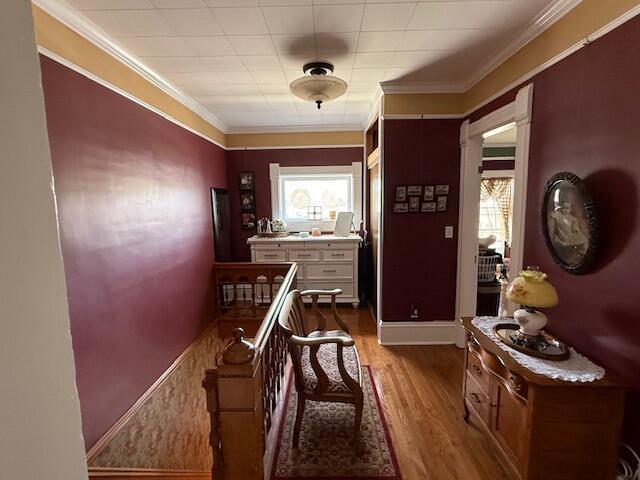 400 S Water St, Sparta, WI 54656 - hall with healthy amount of natural light, wood finished floors, and ornamental molding