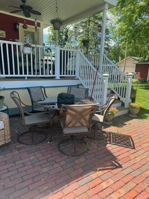 400 S Water St, Sparta, WI 54656 - view of patio / terrace featuring a ceiling fan and stairway