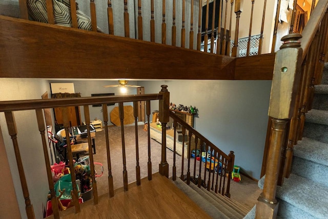 105 Glenview Dr, Tomah, WI 54660 - stairs with wood finished floors and a ceiling fan