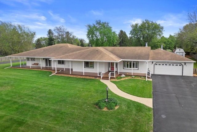 4531 Tabor Rd, Racine, WI 53402 - ranch-style house featuring a porch, an attached garage, a front yard, and driveway