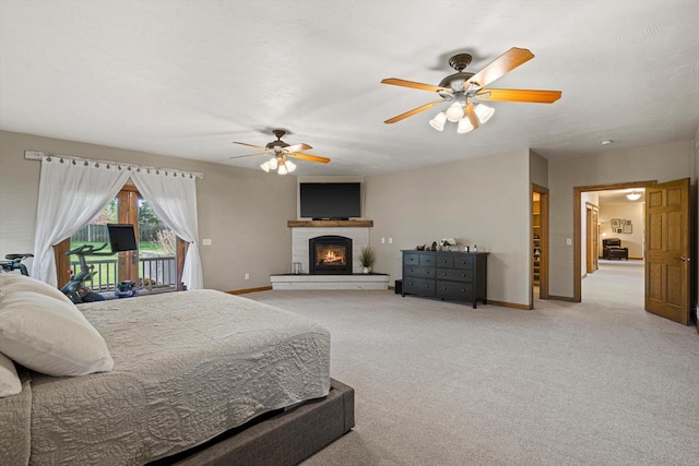 4531 Tabor Rd, Racine, WI 53402 - bedroom with access to exterior, carpet floors, baseboards, and a ceiling fan