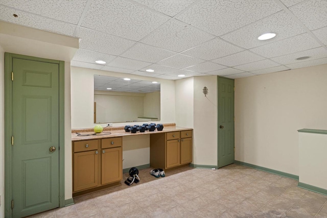 4531 Tabor Rd, Racine, WI 53402 - bathroom featuring a paneled ceiling, recessed lighting, vanity, and baseboards