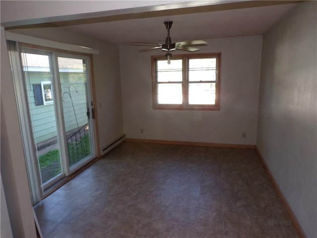 3212 Venus Ave, Eau Claire, WI 54703 - unfurnished room with baseboard heating, ceiling fan, baseboards, and tile patterned floors