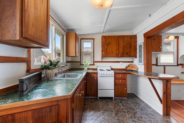 131 S Sidney St, Kimberly, WI 54136 - kitchen with electric stove, brown cabinetry, and a sink