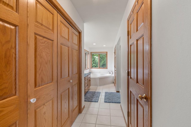 1500 Wolf Dr, West Bend, WI 53090 - full bath featuring tile patterned floors, a garden tub, and recessed lighting