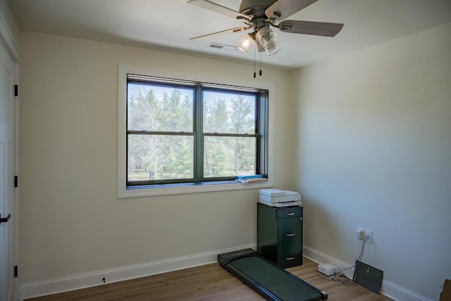 W5613 37th St, New Lisbon, WI 53950 - workout room featuring plenty of natural light, wood finished floors, and a ceiling fan