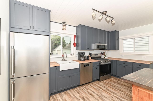 134 W Roberta Ave, Waukesha, WI 53186 - kitchen with stainless steel appliances, a sink, gray cabinetry, and light wood-style floors