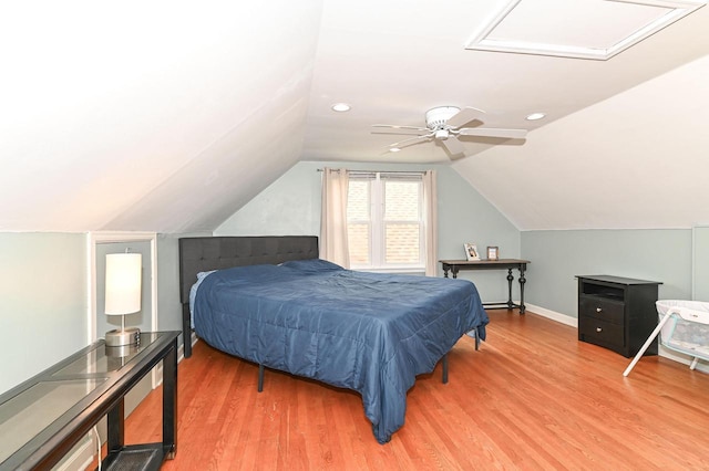 134 W Roberta Ave, Waukesha, WI 53186 - bedroom featuring attic access, light wood finished floors, a ceiling fan, lofted ceiling, and baseboards