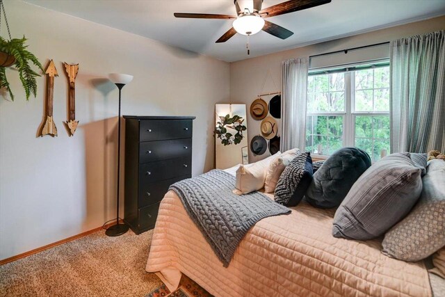 5438 Park Meadow Dr, Madison, WI 53704 - bedroom with light carpet, baseboards, and a ceiling fan