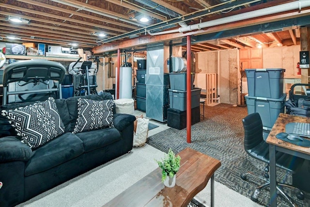5438 Park Meadow Dr, Madison, WI 53704 - unfinished basement featuring gas water heater and carpet