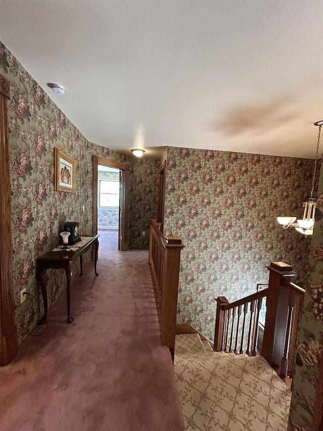 13412 Glacier Rd, Tomah, WI 54660 - corridor with wallpapered walls, an upstairs landing, and carpet flooring