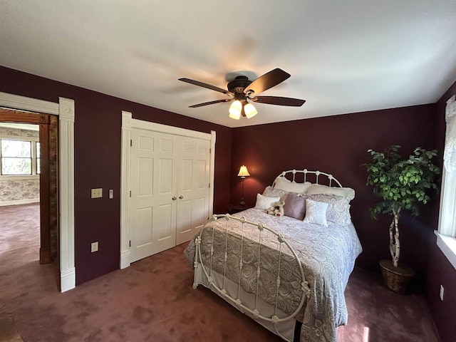13412 Glacier Rd, Tomah, WI 54660 - bedroom with carpet, a closet, and ceiling fan