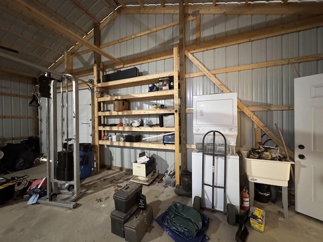 N4755 11th Dr, Montello, WI 53949 - storage room with stacked washer / drying machine and a sink