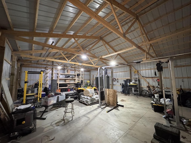 N4755 11th Dr, Montello, WI 53949 - garage with metal wall and a workshop area