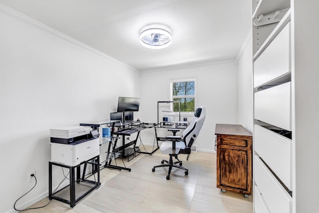 W6870 Czech Ln, Neshkoro, WI 54960 - office space with ornamental molding, baseboards, and light wood-type flooring