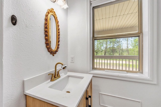 W6870 Czech Ln, Neshkoro, WI 54960 - bathroom featuring vanity and a textured wall