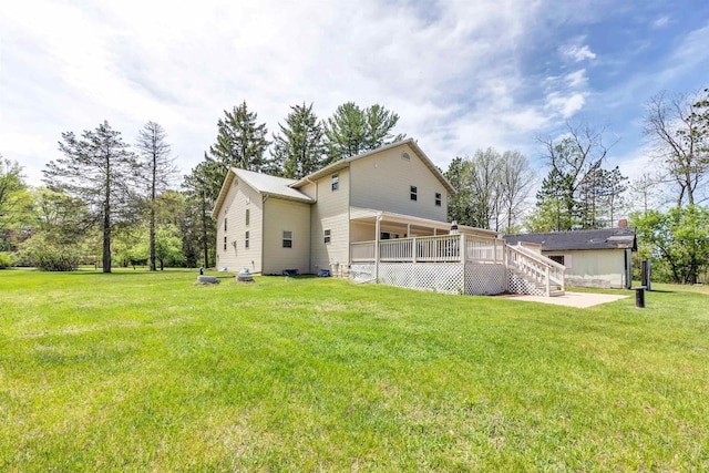 W6870 Czech Ln, Neshkoro, WI 54960 - back of house with a yard, a deck, and stairway