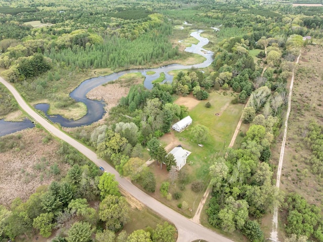 W6870 Czech Ln, Neshkoro, WI 54960 - aerial view of property and surrounding area with a forest and a nearby body of water