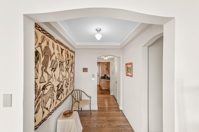 1830 E Kane Pl Unit 3, Milwaukee, WI 53202 - hallway with arched walkways, ornamental molding, and wood finished floors