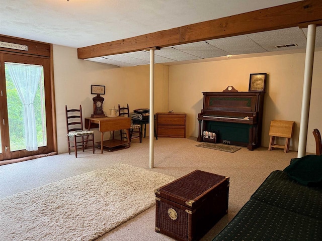 W9519 Skogen Rd, Cambridge, WI 53523 - carpeted living room with beamed ceiling