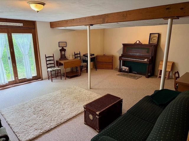 W9519 Skogen Rd, Cambridge, WI 53523 - carpeted living area with beamed ceiling