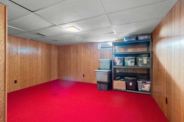 430 Fairview Way, Shawano, WI 54166 - finished basement featuring wooden walls, a paneled ceiling, and carpet floors