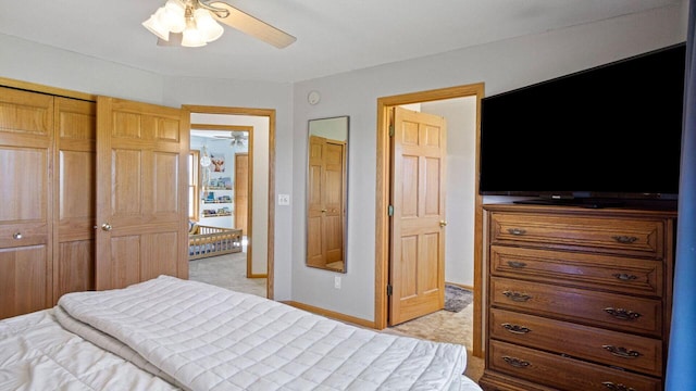 13213 138th Ave, Chippewa Falls, WI 54729 - bedroom with light colored carpet, a closet, and ceiling fan