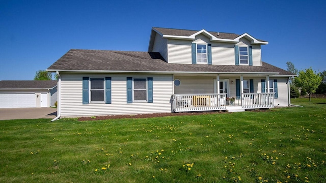 13213 138th Ave, Chippewa Falls, WI 54729 - traditional home featuring covered porch, a front yard, a garage, and an outdoor structure