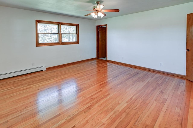7628 W Mineral Point Rd, Verona, WI 53593 - unfurnished room featuring light wood-style floors, ceiling fan, baseboards, and a baseboard heating unit