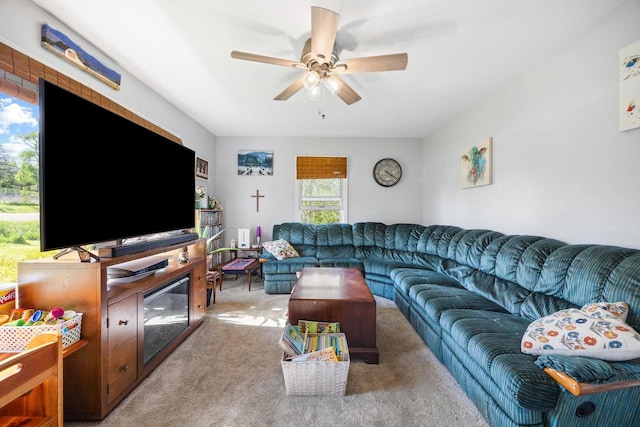 N2356 County Road D Ft, Atkinson, WI 53538 - living area featuring light colored carpet and ceiling fan