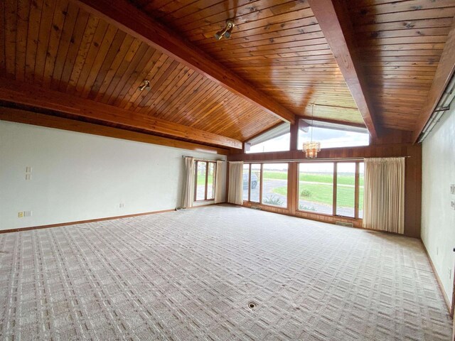 831 County Road Ig, Livingston, WI 53554 - spare room with carpet floors, wooden ceiling, a chandelier, and baseboards