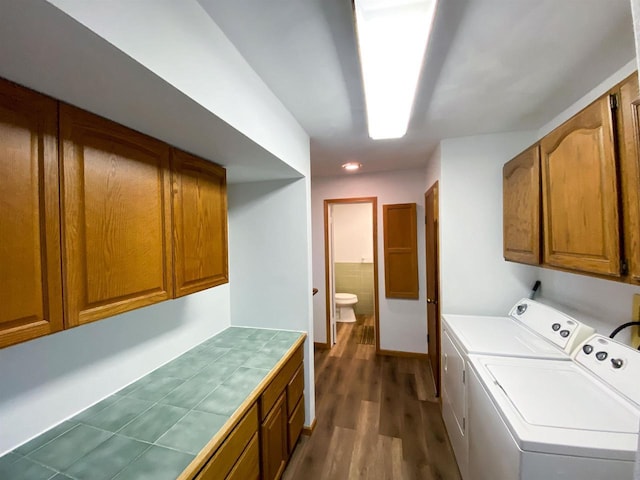 831 County Road Ig, Livingston, WI 53554 - washroom with cabinet space, independent washer and dryer, and dark wood-style flooring