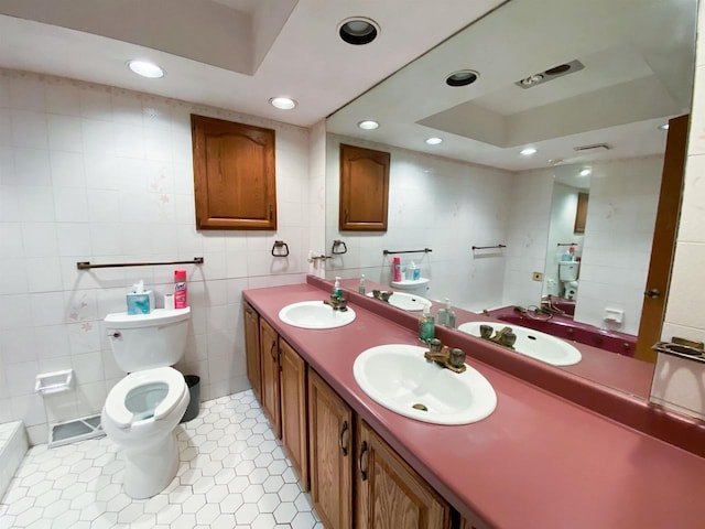 831 County Road Ig, Livingston, WI 53554 - full bath with toilet, recessed lighting, tile patterned flooring, tile walls, and double vanity