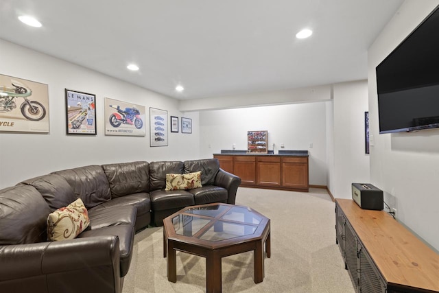 1293 Chesterwood Ln, Pewaukee, WI 53072 - living room with wet bar, recessed lighting, and light carpet