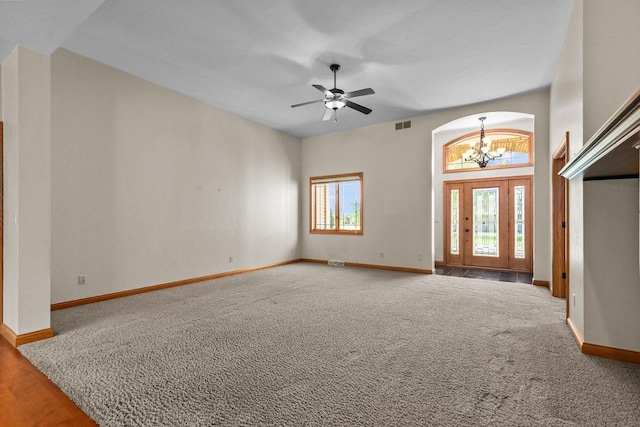 N8454 Muirfield Way, Menasha, WI 54952 - entrance foyer featuring a chandelier, baseboards, ceiling fan, and carpet floors