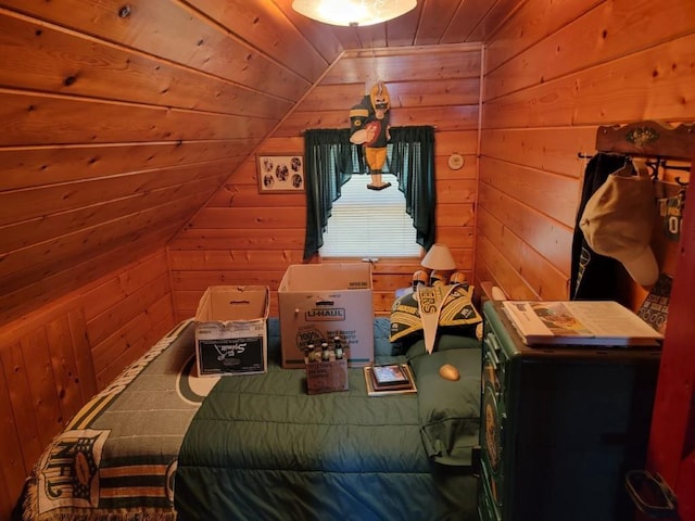 4055W Lester Ln, Loretta, WI 54896 - bedroom with wood walls, lofted ceiling, and wood ceiling