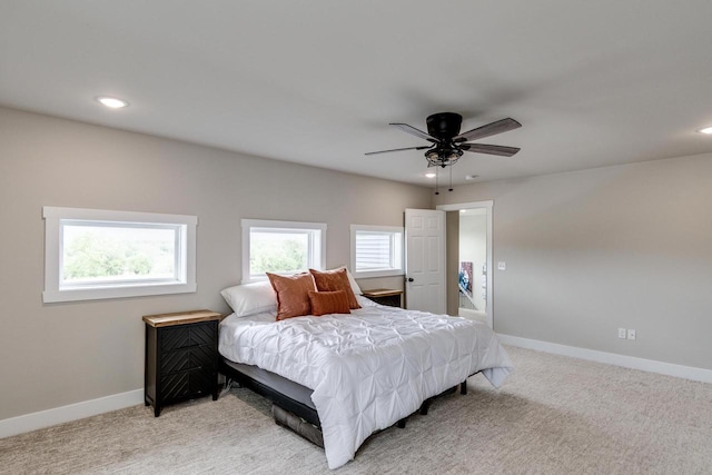 241 E Hubert St, Edgerton, WI 53534 - bedroom featuring recessed lighting, baseboards, light carpet, and a ceiling fan