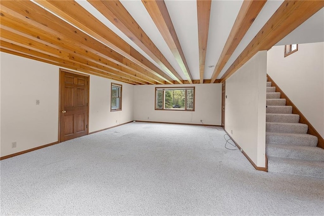 N7681 Jagielo Rd, Pittsville, WI 54466 - empty room with carpet floors, stairway, and baseboards