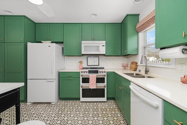 4106 Meyer Ave, Madison, WI 53711 - kitchen featuring white appliances, a sink, green cabinetry, and light countertops